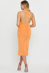 Orange Midi Dress Halter Neck