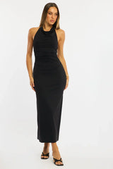 Black Midi Dress Halter Neck
