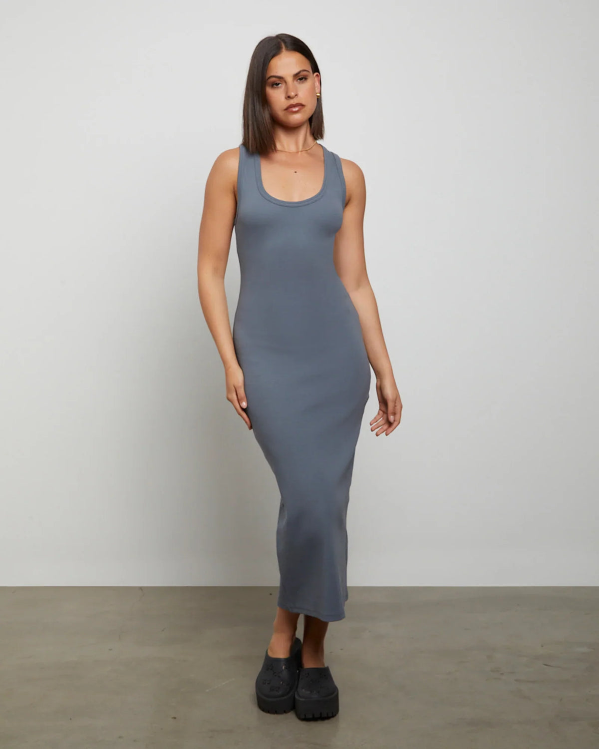 Racer Back Midi Dress in Slate Grey