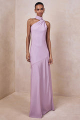 Cara | Lilac Matte Satin High-Neck Maxi Dress
