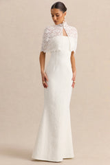 Rosevine | White Lace Crew-Neck Maxi Dress With Mesh Panel
