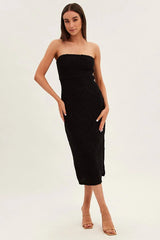 Black Midi Dress Strapless Textured