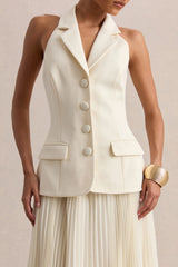 Marvelle | Cream Plunge-Neck Maxi Dress With Hanky Hem
