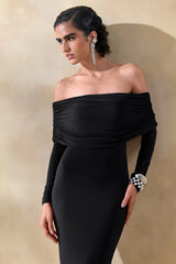 Brisea | Black Bardot-Neck Maxi Dress