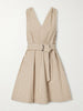 Belted seersucker cotton-blend mini dress
