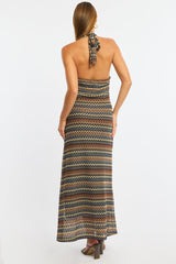 Multi Stripe Midi Dress Halter Neck