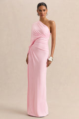 Sabella | Pink Asymmetric-Neck Maxi Dress