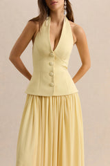 Zarina | Lemon Plunge-Neck Maxi Dress