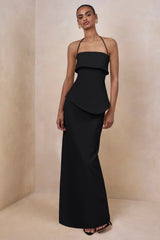 Fran | Black Square-Neck Corset Maxi Dress