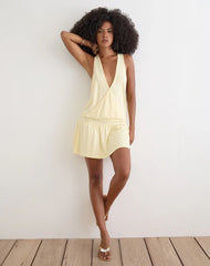 Pippa Plunge Wrap Mini Dress in Lemon