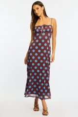 Brown Polka Dot Midi Dress Strappy