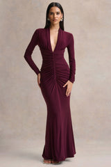 Tami | Plum Plunge-Neck Long Sleeve Maxi Dress