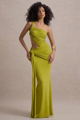 Giovanna | Olive Asymmetric Maxi Dress With Wrap Skirt