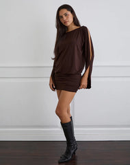 Sybe Long Sleeve Mini Dress in Bitter Chocolate