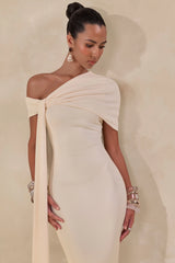 Esalina | Cream Asymmetric-Neck Maxi Dress With Sash