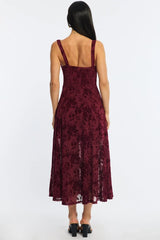 Red Midi Dress Ruched Bust