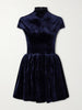 Pleated velvet turtleneck mini dress