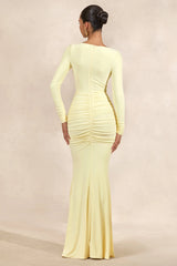 Liatris | Lemon Wide-Neck Maxi-Dress With Gathered-Detailing