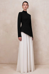 Halma | Black & White High-Neck Maxi Dress With Drop-Waist