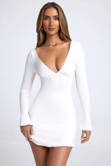 Open-Back A-line Mini Dress in White