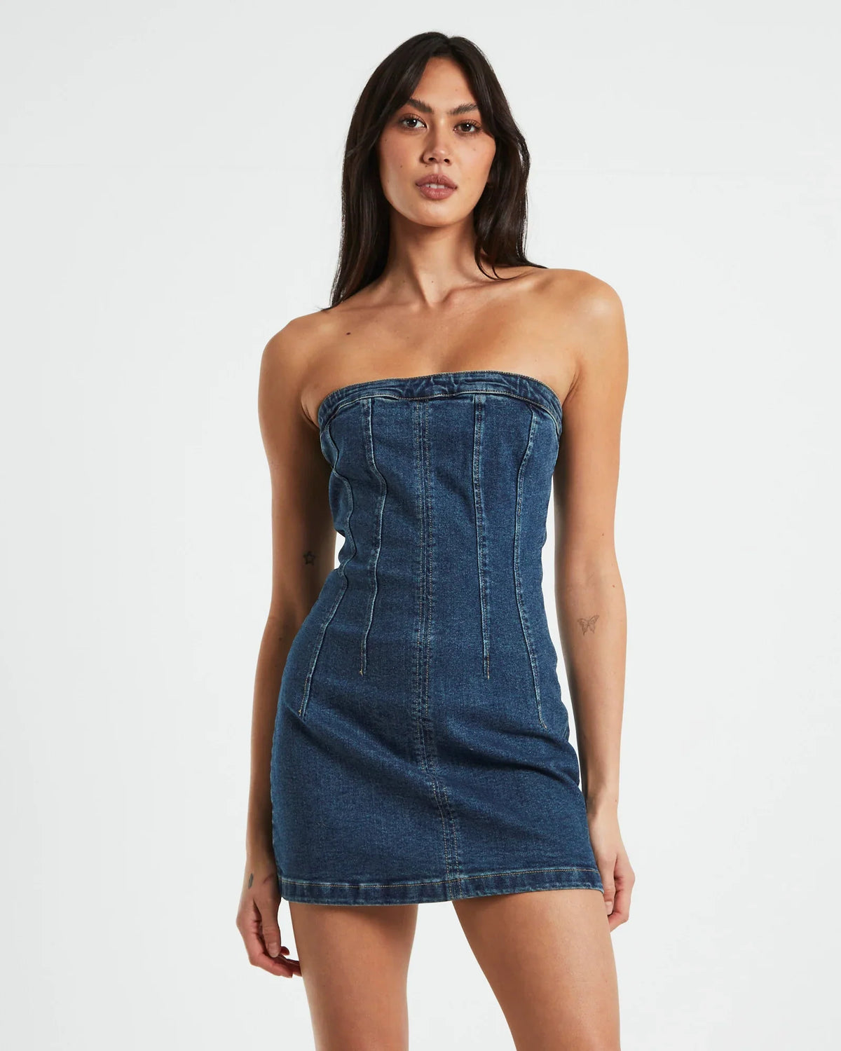 Pixie Corset Denim Mini Dress Grunge Blue