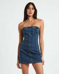 Pixie Corset Denim Mini Dress Grunge Blue