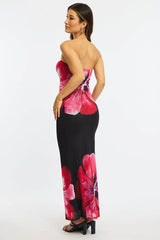 Black Floral Strapless Maxi Dress