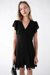 WRAP MINI DRESS WITH RUFFLED HEM