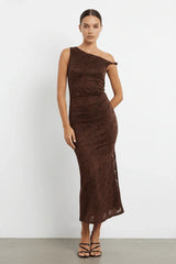 Brown Off Shoulder Midi Dress