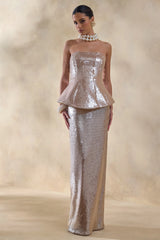 Dalisse | Nude Sequin Bandeau Corset Maxi Dress