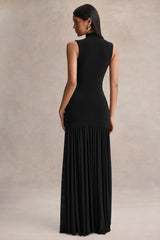 Gigi | Black High-Neck Maxi Dress With Drop-Waist And Sheer Skirt