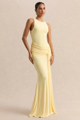 Mirene | Lemon Round-Neck Maxi-Dress With Gathered-Detailing And Sash