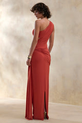 Clarosia | Rust Asymmetric-Neck Maxi Dress With Cut-Out With Sash
