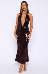 Never Tear Us Apart Sequin Midi Dress Burgundy