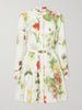 Belted floral-print cotton-voile mini dress