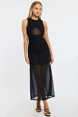 Black Midi Dress Cut Out Detail Mesh