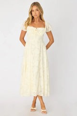 White Midi Dress Puff Sleeve