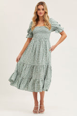 Print Puff Sleeve Tiered Maxi Dress