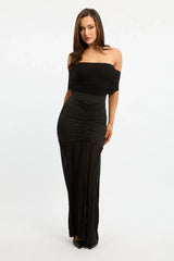 Black Off Shoulder Maxi Dress Mesh