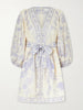 Indra belted floral-print linen mini dress
