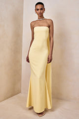 Avery | Lemon Bandeau Maxi Dress With Embellished Scarf