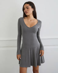 Yauri Long Sleeve Mini Dress in Cupro Grey