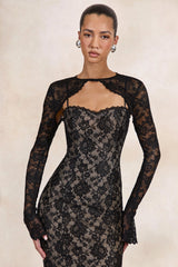 Mirellia | Black Lace Sweetheart-Neck Maxi Dress