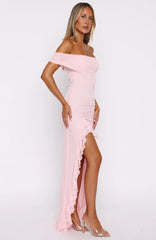 Icon In Motion Off Shoulder Maxi Dress Baby Pink
