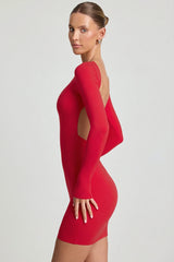 Open-Back Bodycon Mini Dress in Cherry Red
