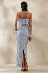 Misha | Light Blue 3D Floral Bandeau Maxi Dress