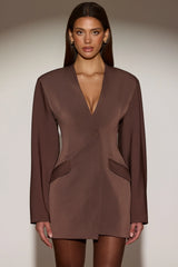 Single-Breasted Blazer Mini Dress in Chocolate Brown