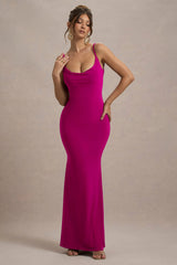 Francoise | Dark Pink Cowl Neck Backless Maxi Dress With Lace Insert