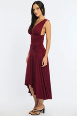 Red Midi Dress Hanky Hem