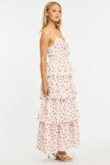 Red Ditsy Maxi Dress Tiered